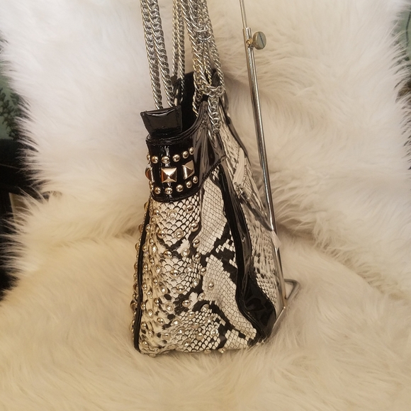 HANDBAG EXPRESS SNAKE SKIN RHINESTONE TOTE - Picture 4 of 5